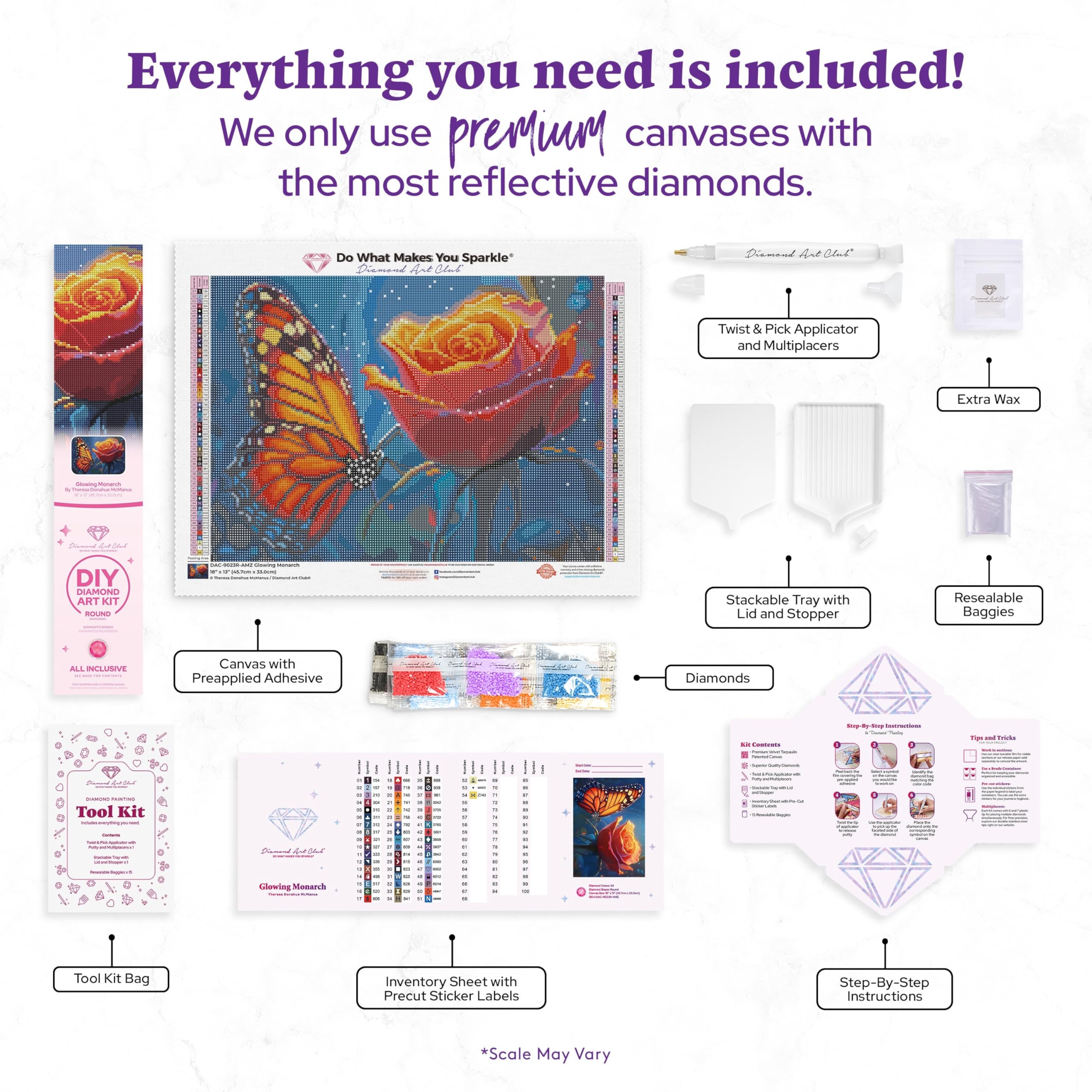 DIAMOND ART CLUB Kit de pintura de diamante monarca brilhante
